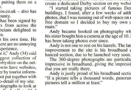 This feature was printed in The Derby Evening Telegraph newspaper on July 3rd 2004.